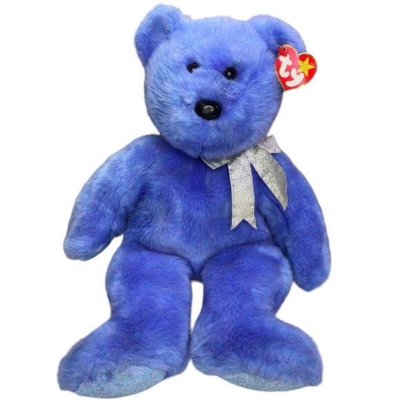 Ty Beanie Buddies "Clubby IV" Blue Teddy Bear Plush Official Club Large 14" - Picture 2 of 15
